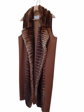 Vintage Yves Saint Laurent Mink Collar Cashmere Long Brown Vest.